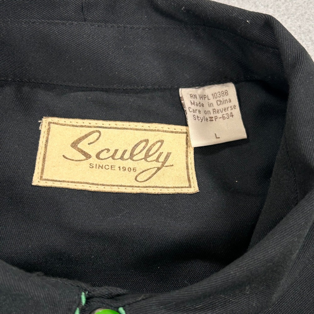 Scully Mens Western Gunfighter Shirt Black Green Embroidered Pearl Snap P-634 L - Picture 4 of 11